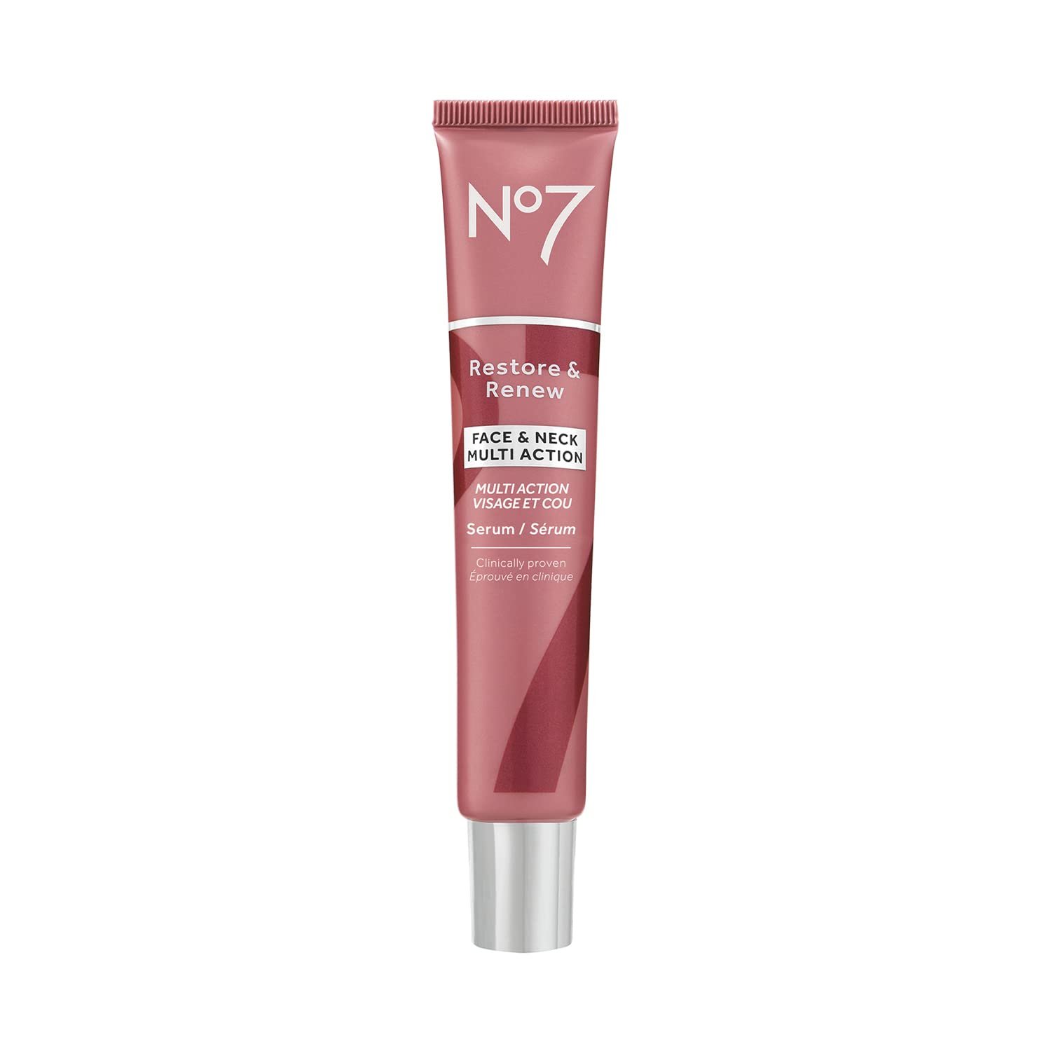 No7 Restore & Renew Multi Action Serum for Face & Neck - Anti Aging Serum for Neck Firming and Tightening - Infused with Hydrating Collagen Peptides & Hyaluronic Acid for Crepey Skin (1.69 Oz)